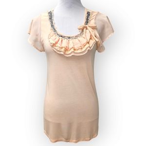 Saks Fifth Avenue Ruffle Top, Peach, Size Medium